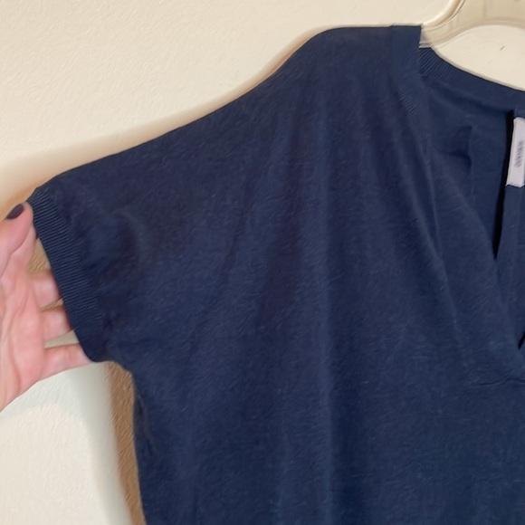 Humanoid Blue Cotton Knit Oversized V Neck Dropped Sleeves Blouse Sz Small - Picture 3 of 6